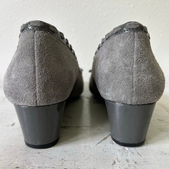 Michelle D suede leather low wedge kitten heel bow academia office coquette 7.5 - Picture 7 of 13